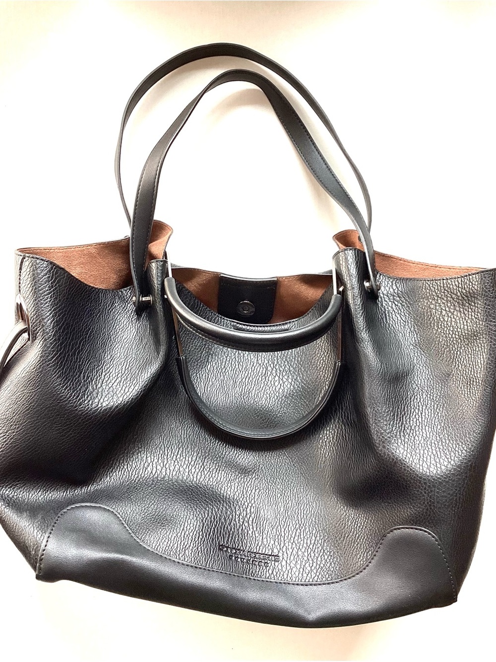 Sondra Roberts Black Tote with Brown Interior Trim brand new